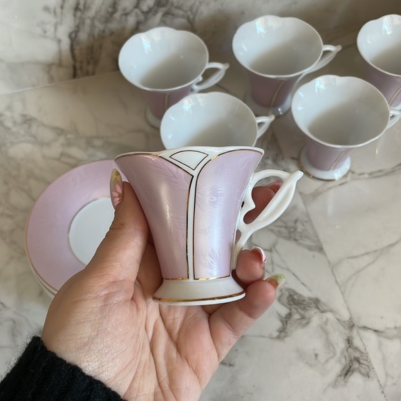 Yedi Pink Dainty Espresso Cup and Saucer set of 6 - Picture 3 of 8
